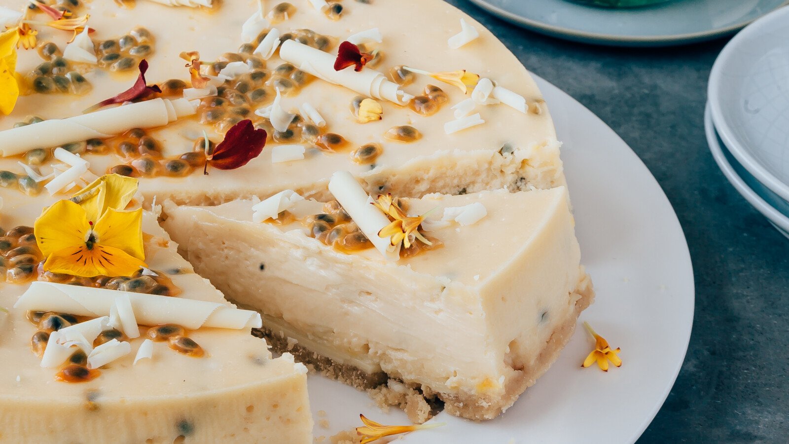 New york cheesecake met witte chocolade en passiefruit
